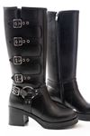 5109-3015 Black Heels Повседневные женские сапоги с пряжкой на молнии