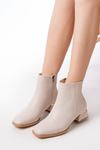RM-500 Beige Heeled Zippered Women's Casual Boots