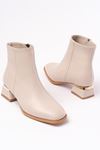 RM-500 Beige Heeled Zippered Women's Casual Boots