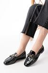 303 Black Patent Leather Buckle Accessory Casual Women's Ballet Flats