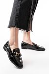 303 Black Patent Leather Buckle Accessory Casual Women's Ballet Flats