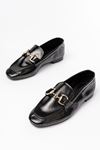 303 Black Patent Leather Buckle Accessory Casual Women's Ballet Flats