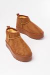 NDR-2850 Tan Suede Fur Winter Closed Toe Women's Casual Slippers