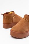 NDR-2850 Tan Suede Fur Winter Closed Toe Women's Casual Slippers