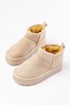 NDR-2850 Beige Suede Fur Winter Closed Toe Women's Casual Slippers