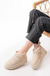 NDR-2850 Beige Suede Fur Winter Closed Toe Women's Casual Slippers