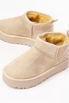 NDR-2850 Beige Suede Fur Winter Closed Toe Women's Casual Slippers