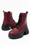 FZ-2550 Burgundy High Sole Lace-Up Zippered Women's Boots