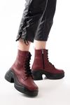 FZ-2550 Burgundy High Sole Lace-Up Zippered Women's Boots