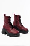 FZ-2550 Burgundy High Sole Lace-Up Zippered Women's Boots