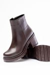 767-3020 Brown Zipper Thick Heels Casual Women's Boots