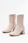 MSK-032 Beige Heeled Zippered Women's Boots