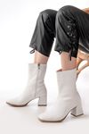 MSK-032 White Heeled Zippered Women's Boots