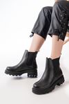 745-2137 Black Thick Sole Elasticated Casual Women's Boots