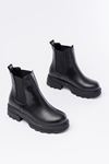 745-2137 Black Thick Sole Elasticated Casual Women's Boots