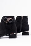 RM-504 Black Suede Buckle Accessory Heeled Zippered Casual Women's Boots