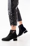 RM-504 Black Suede Buckle Accessory Heeled Zippered Casual Women's Boots