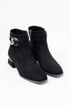 RM-504 Black Suede Buckle Accessory Heeled Zippered Casual Women's Boots