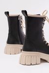 842-2961 Black Lace-Up Thick Sole Zippered Women's Boots