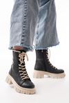 842-2961 Black Lace-Up Thick Sole Zippered Women's Boots
