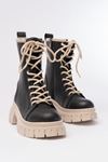 842-2961 Black Lace-Up Thick Sole Zippered Women's Boots
