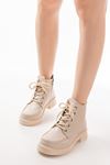 02-2001 Beige Lace-Up Zippered Women's Boots