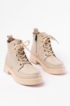 02-2001 Beige Lace-Up Zippered Women's Boots