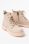 02-2001 Beige Lace-Up Zippered Women's Boots