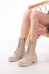 02-2006 Beige Lace-Up Zippered Women's Boots