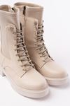 02-2006 Beige Lace-Up Zippered Women's Boots