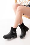 02-2004 Black Buckle Accessory Elasticated Women's Boots