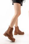 2051-298 Tan Flat Heeled Lace-Up Elasticated Women's Boots