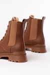 2051-298 Tan Flat Heeled Lace-Up Elasticated Women's Boots