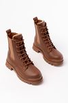 2051-298 Tan Flat Heeled Lace-Up Elasticated Women's Boots