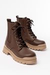 2051-298 Brown Flat Heeled Lace-Up Elasticated Women's Boots