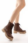2051-298 Brown Flat Heeled Lace-Up Elasticated Women's Boots