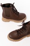 2051-298 Brown Flat Heeled Lace-Up Elasticated Women's Boots