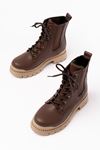 2051-298 Brown Flat Heeled Lace-Up Elasticated Women's Boots
