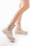 02-2004 Beige Buckle Accessory Elasticated Women's Boots