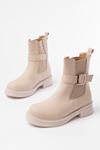 02-2004 Beige Buckle Accessory Elasticated Women's Boots