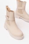 02-2004 Beige Buckle Accessory Elasticated Women's Boots