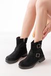 02-2014 Black Suede Buckle Accessory Casual Women's Boots