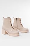 5109-3025 Beige Lace-Up Zippered Thick Heels Casual Women's Boots