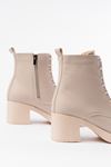 5109-3025 Beige Lace-Up Zippered Thick Heels Casual Women's Boots
