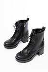 5109-3025 Black Lace-Up Zippered Thick Heels Casual Women's Boots