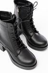 5109-3025 Black Lace-Up Zippered Thick Heels Casual Women's Boots