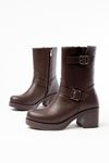 5109-3043 Casual Women's Boots with Brown Buckle Accessories Zippered Thick Heels