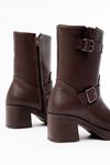 5109-3043 Casual Women's Boots with Brown Buckle Accessories Zippered Thick Heels