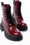 842-356 Burgundy Patent Leather Lace-Up Zippered Women's Boots