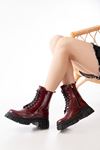 842-356 Burgundy Patent Leather Lace-Up Zippered Women's Boots
